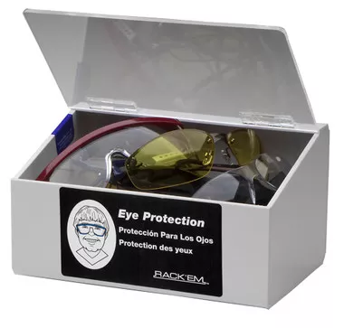10-Pair Safety Glasses Dispenser with lid, WHITE HEAVY-DUTY PLASTIC