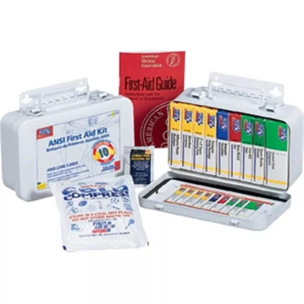 10-Unit Unitized Weatherproof First Aid Kit, 7 1/2″L x 4 1/2″H x 2 3/8″W, Metal, 1/Each – 240AN