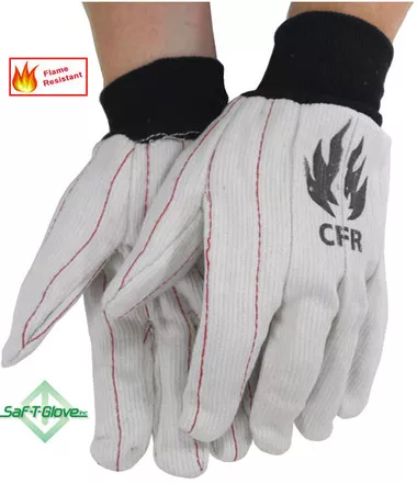 18 Ounce Cotton Corded FR Oilfield Gloves (WHITE) (Sold by Dozen) All Sizes