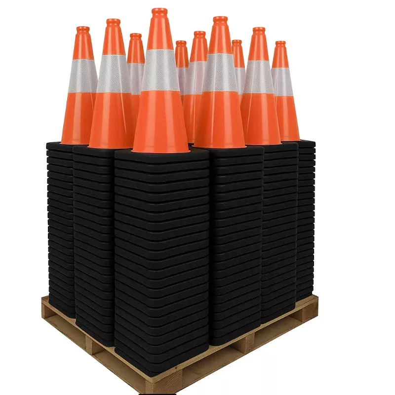 18″ Traffic Cone – 3 Lbs – Safety Orange – 6″ Inch Hi Intensity Reflective Collars – Bulk Pallet