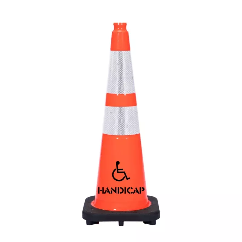 28″ HANDICAP Traffic Safety Cone – 7 Lbs – Orange – 6″ + 4″ Inch Hi Intensity Reflective Collars