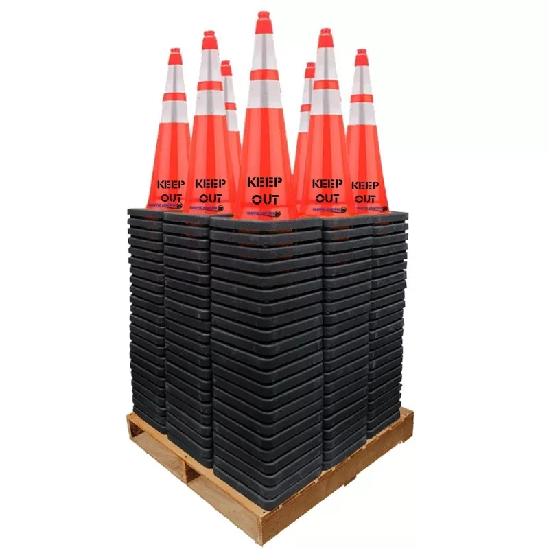28″ KEEP OUT Traffic Safety Cone – 7 Lbs – Orange – 6″ + 4″ Inch Reflective Collars – Bulk Pallet