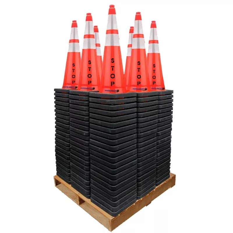 28″ STOP Traffic Safety Cone – 7 Lbs – Orange – 6″ + 4″ Inch Reflective Collars – Bulk Pallet