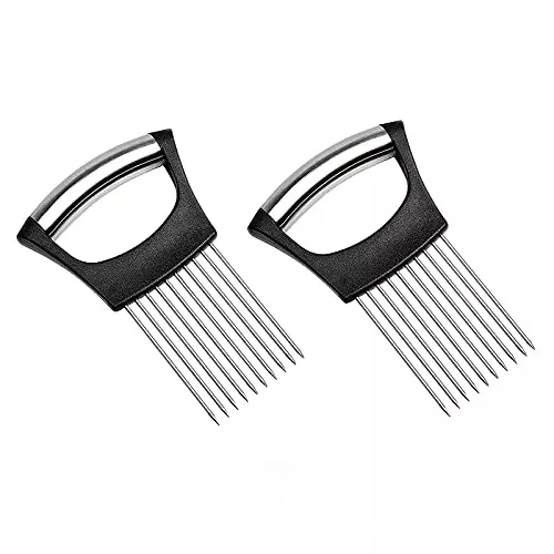 2PCs Food Choppers Slice Assistant Onion Holder Slicer| Stainless Steel Vegetable Holder Tomato Slicer Meat Slicer |Kitchen Utensil Holder Cutter Cutting Kitchen Gadget Onion Peeler