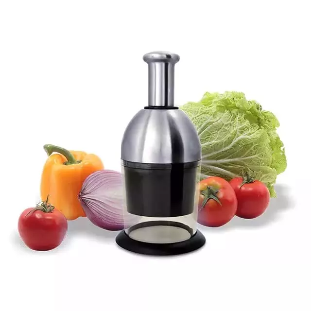 304 stainless steel food chopper chops vegetables like onions, garlic, carrots, peppers, nuts also walnuts, almonds, pistachios, hazelnuts and many more