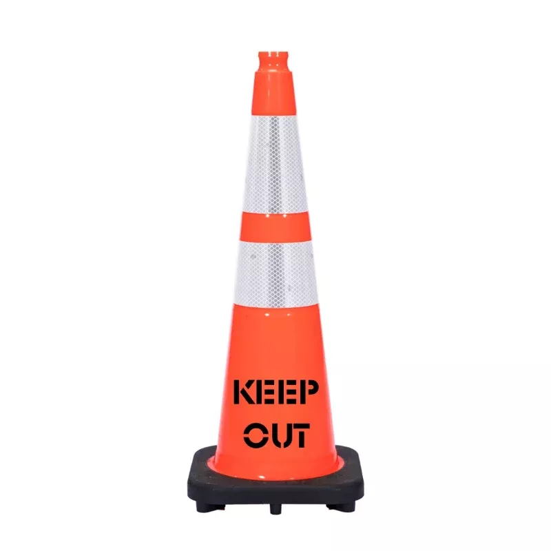36" KEEP OUT Traffic Safety Cone - 10 Lbs - Orange - 6" + 4" Inch Hi Intensity Reflective Collars