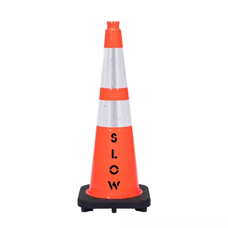 36" SLOW Traffic Safety Cone - 10 Lbs - Orange - 6" + 4" Inch Hi Intensity Reflective Collars