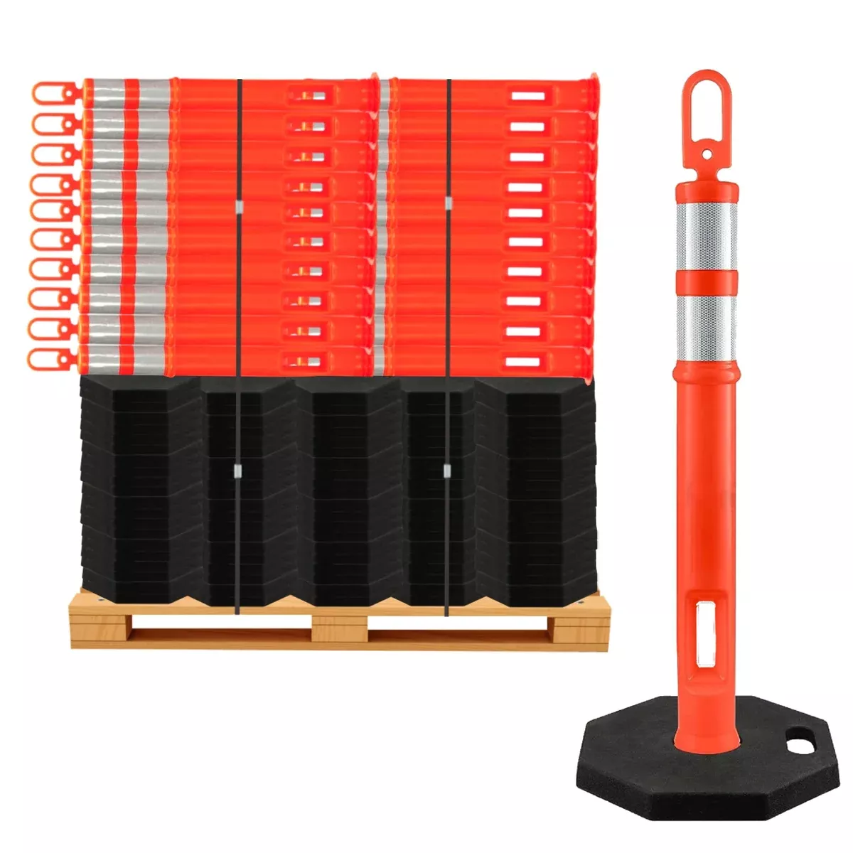 45″ Traffic Safety Delineator Post and Base Kit – 3M Reflective Collars – Orange – Bulk Pallet