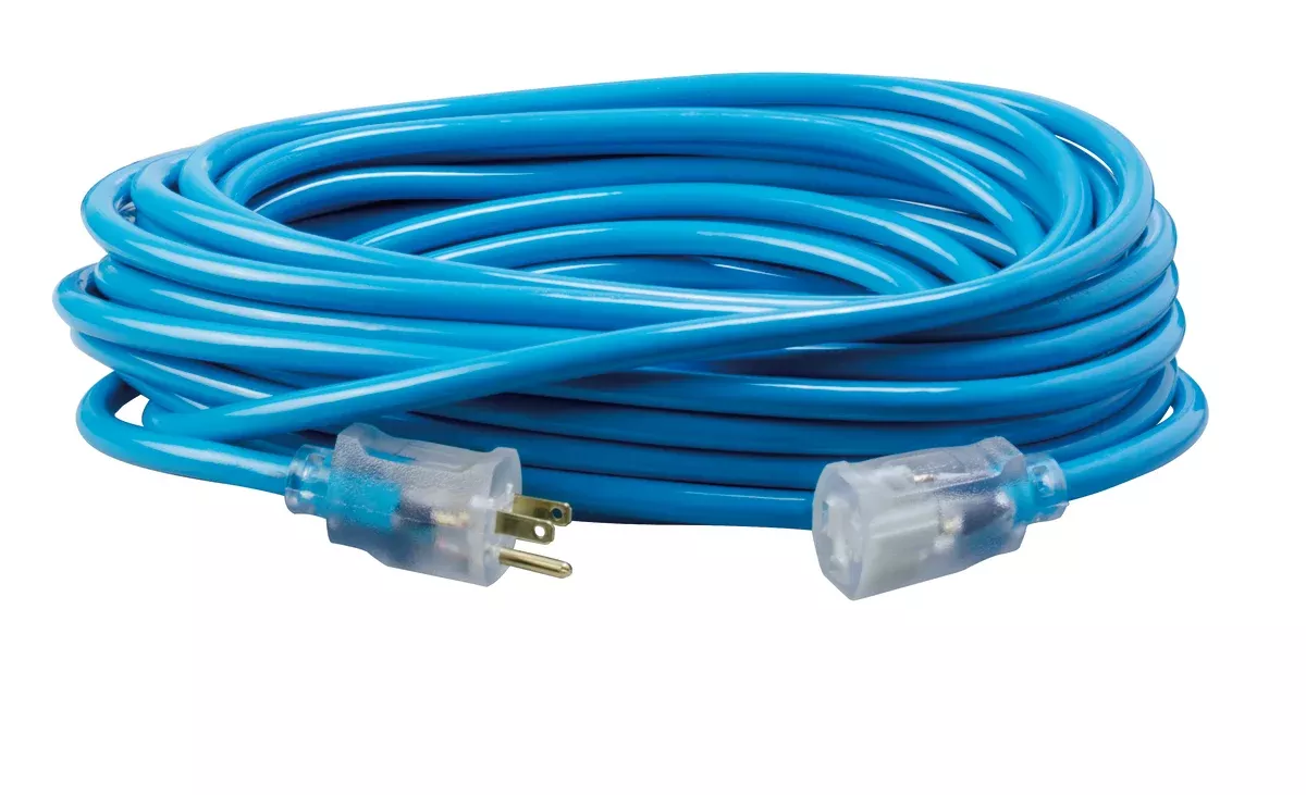 50 ft. Cool Blue 12/3 Vinyl Outdoor Extension Cord with Lighted End