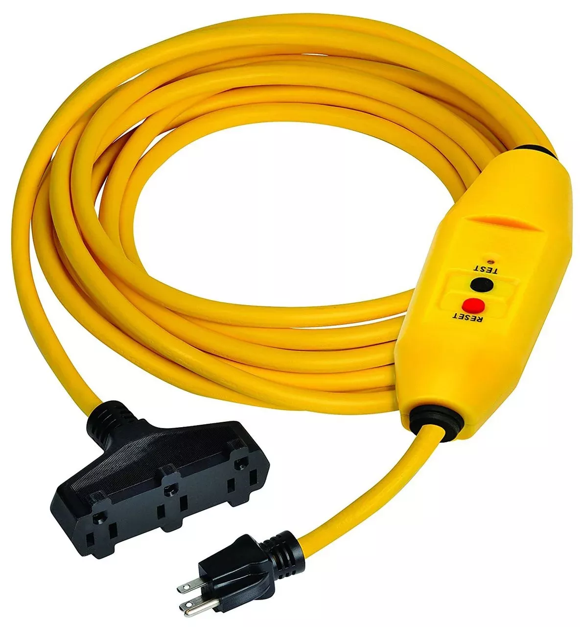 50 ft. Yellow Inline 15 AMP GFCI Cord Set with Triple Tap Connector