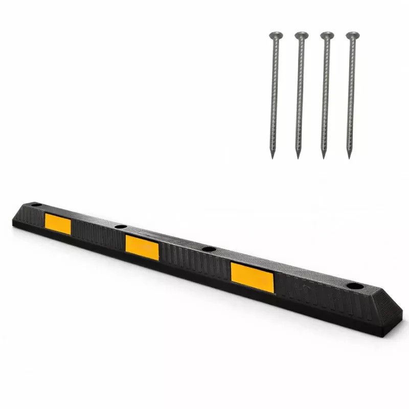 6 Foot Long - Rubber Parking Curb Wheel Stop Block With Spikes - Yellow
