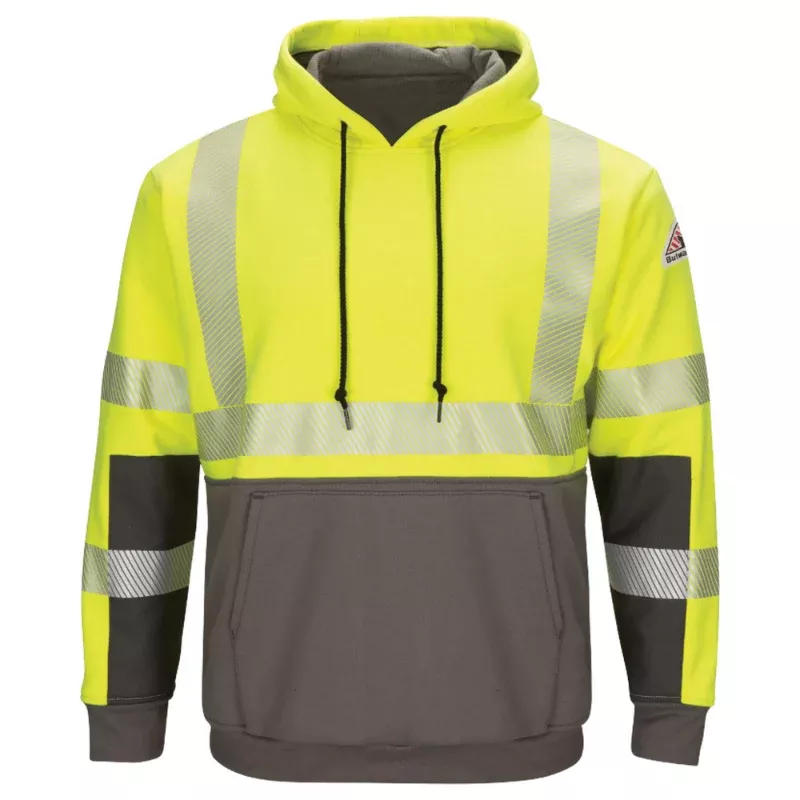 Bulwark FR Men's Hi-Visibility Color Block Pullover Fleece Sweatshirt - SMB4