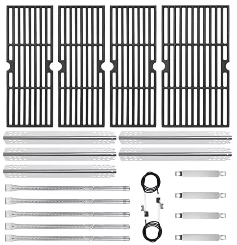 Cast Iron Grill Grates and Stainless Steel Grill Part Kit for Charbroil Performance 5 Burner Gas Grills 463275517 463243518 463243519, Heat Plates, Burners, Adjustable Crossover Tube, Ignition