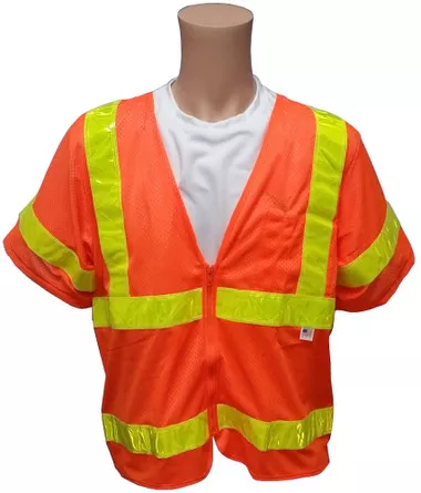 Class Three, ANSI 2004 SLEEVED, MESH ORANGE Safety Vests with Lime stripes -4XL