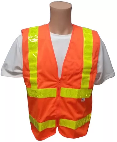 Class Two, ANSI 2004 Double Striped Sleeveless, ORANGE Safety Vests with Lime stripes SM size