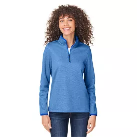 Core 365 CE73W Ladies Venture Heathered Stripe Quarter-Zip - True Royal/White