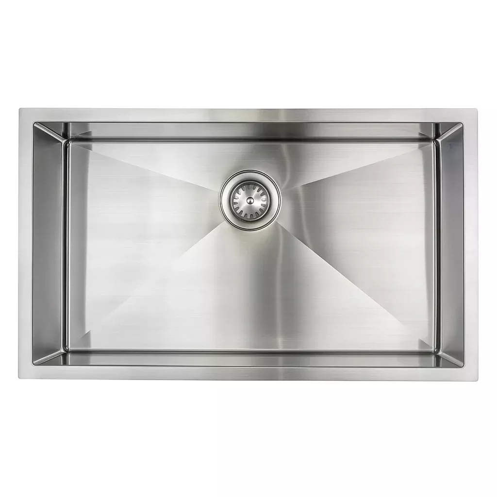 E-Stainless Single Bowl: 32 x 19 x 10 Inch Bowl Depth with Very Small Radius Corners