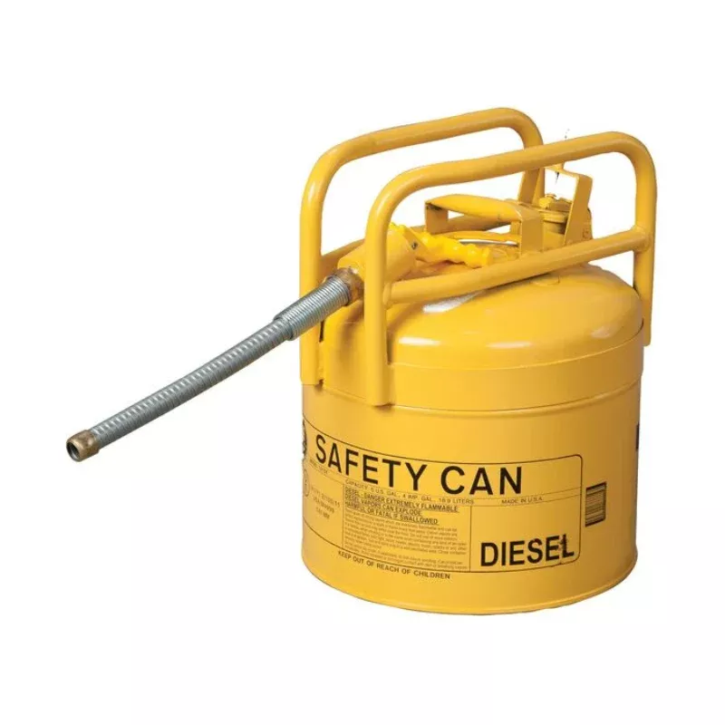 Eagle DOT Approved Safety Can – Type 2 Diesel Can with 7/8″ Metal Hose – 5 Gallon – Yellow