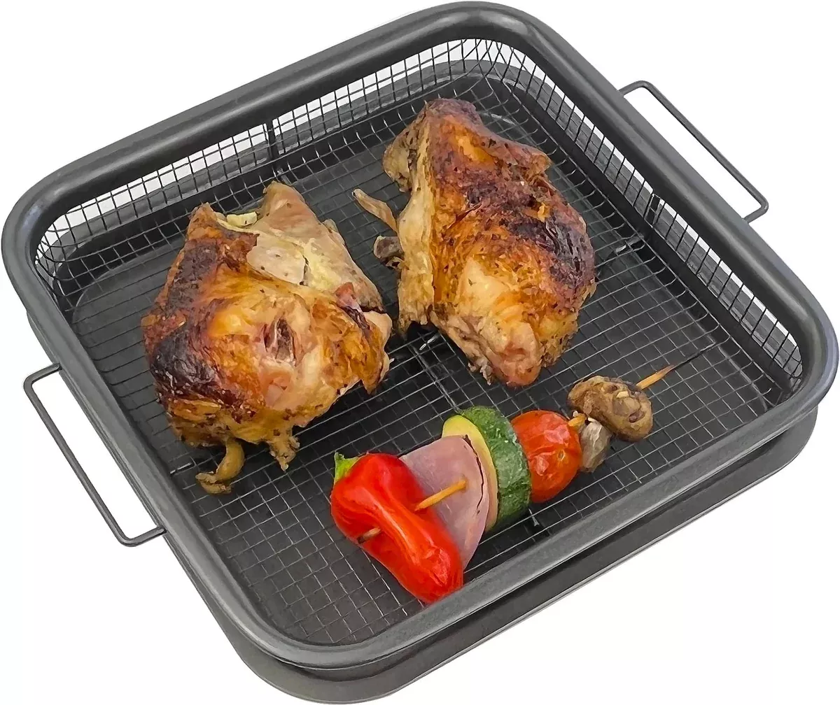 EaZy MealZ Crisping Basket & Tray Set | Air Fry Crisper Basket | Tray & Grease Catcher | Even Cooking | Non-Stick | Healthy Cooking (9.5″ x 13″, Copper)