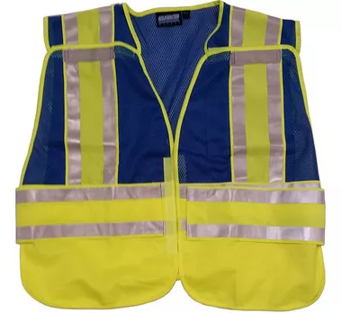 ERB BLUE Safety Vests ~ 3 pockets ~ Lime/Silver Reflective Stripes