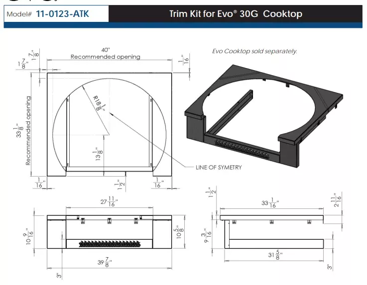 Evo Grills: Trim Kit for Evo Affinity 30G/30Gp Drop-In (w/Vent Panel) – For Ease of Installation (not required for installation)