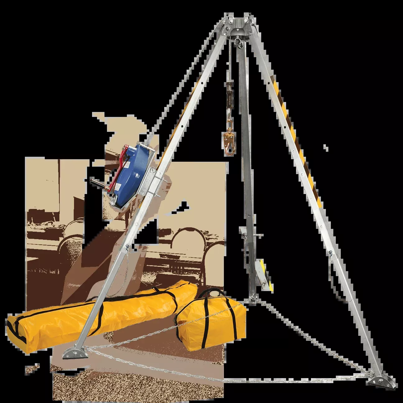FallTech 8' Confined Space Tripod System with 60' Galvanized Steel SRL-R - 7508