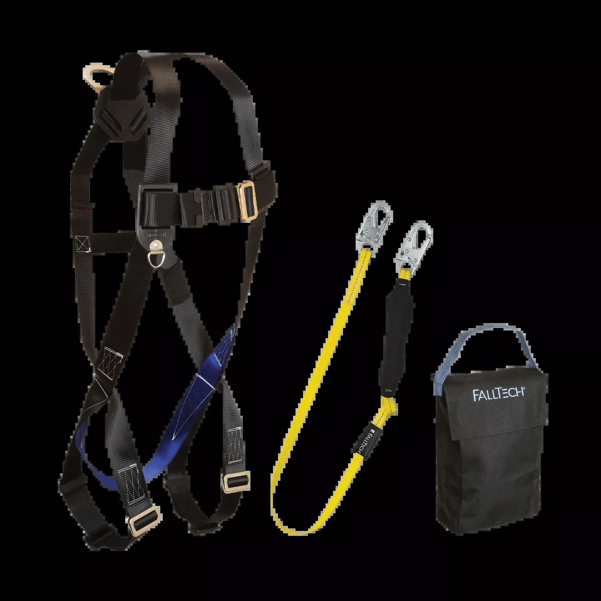 FallTech Harness and Lanyard 3-pc Kit Including Small Storage Bag (7007 8256LT 5005P) – KIT076LT5P
