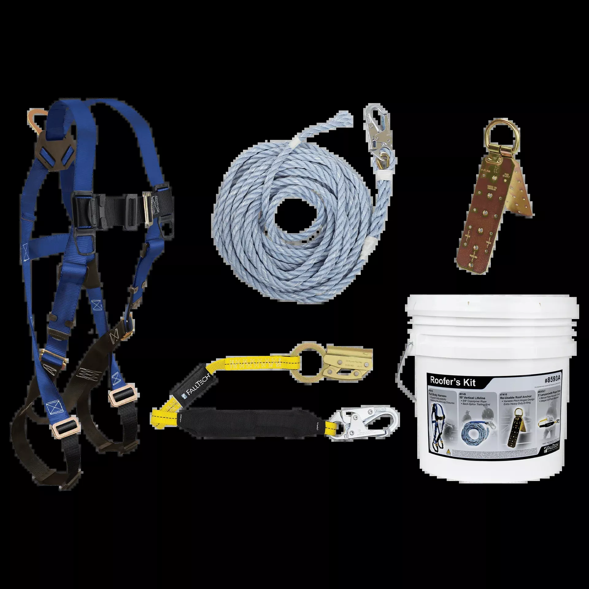 FallTech Roofer's Kit with Hinged Reusable Anchor and Manual Rope Adjuster - 8593A
