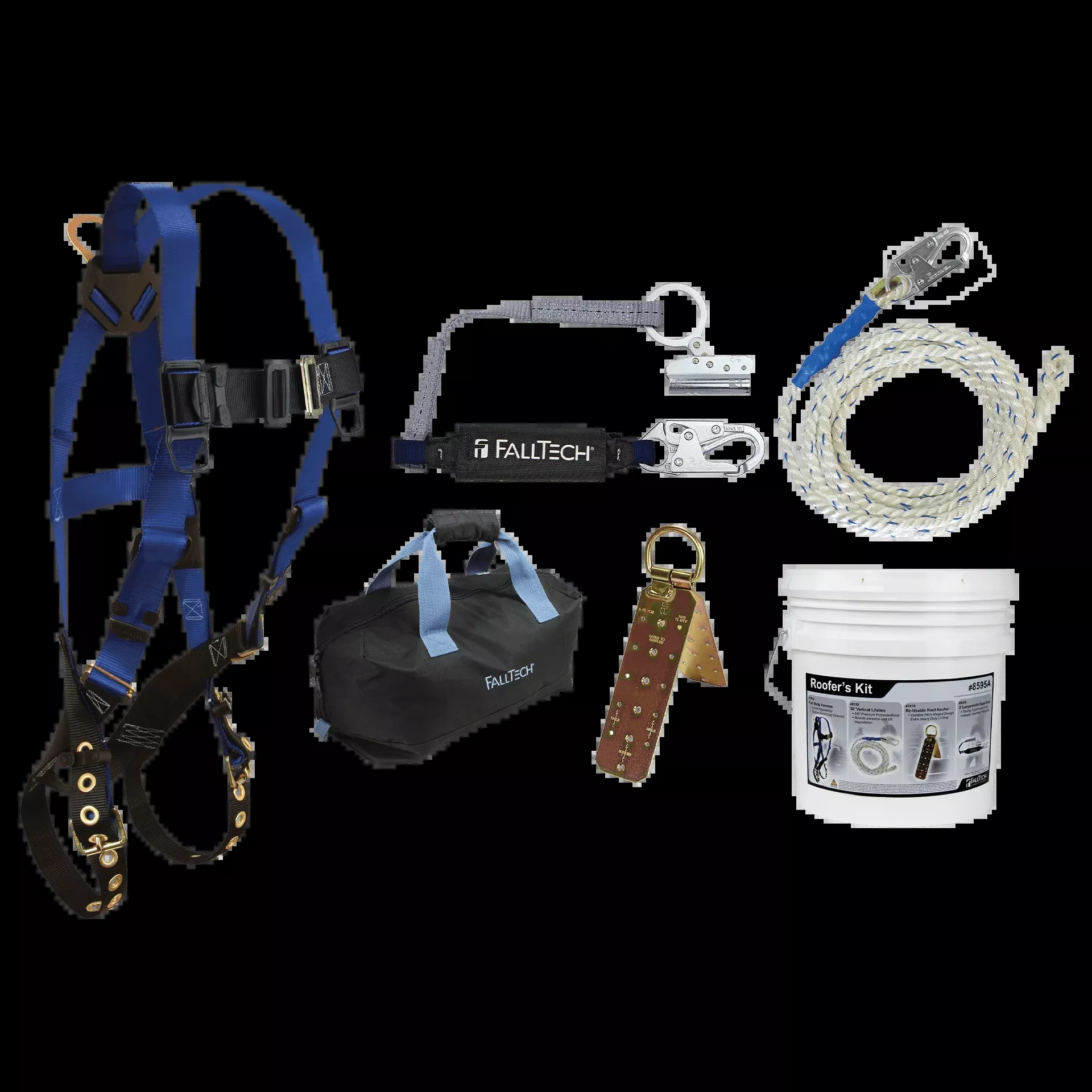 FallTech Roofer’s Kit with Hinged Reusable Anchor Trailing Rope Adjuster and Large Bag – 8595RA