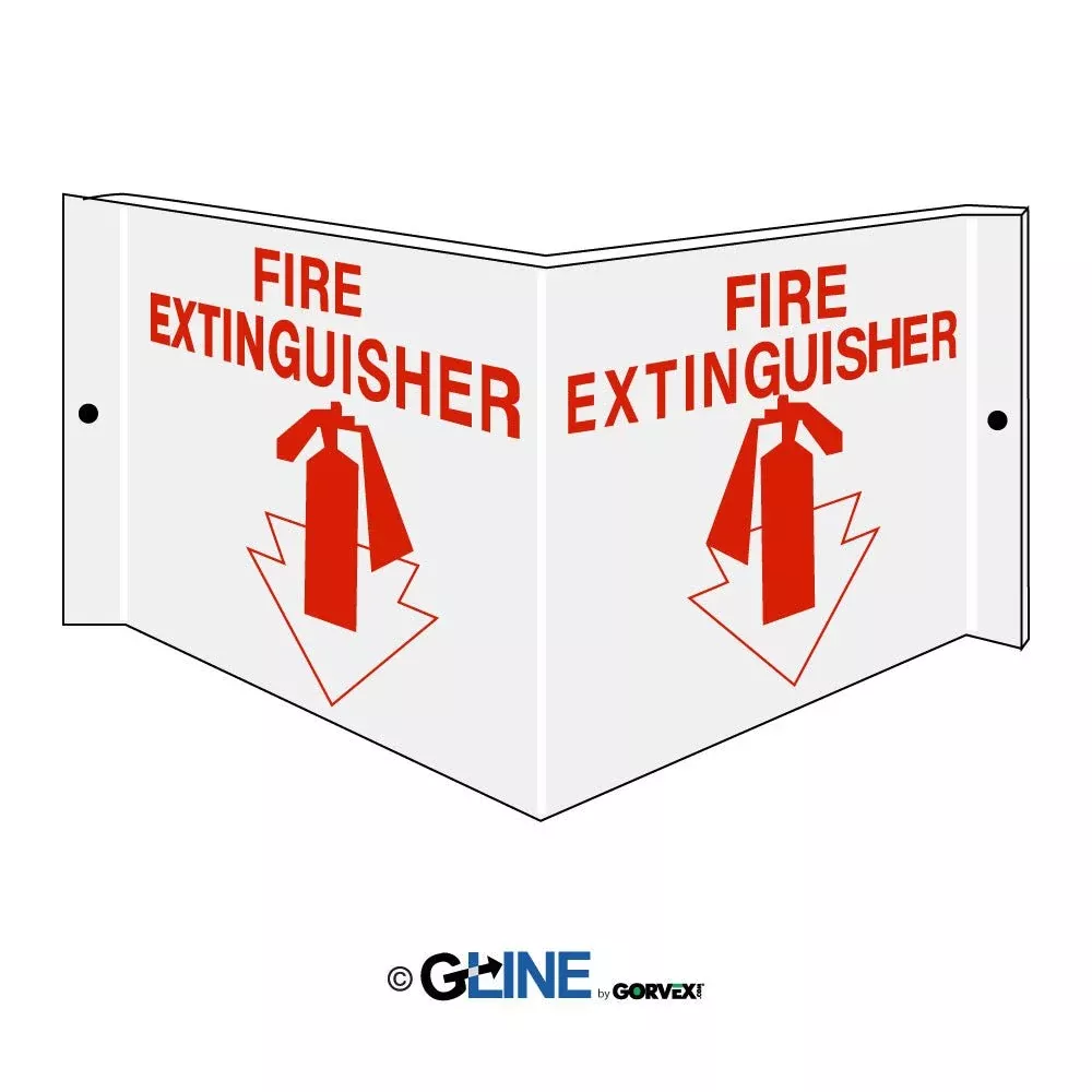 Fire Extinguisher With Arrow Pointing Down – Projecting Wall Sign, 6×12, Acrylic