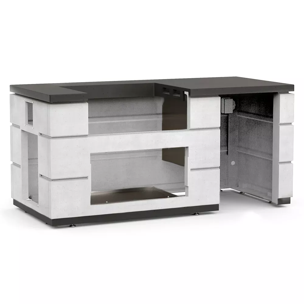 Fire Magic Contemporary Pre-Fab Complete Outdoor Kitchen Island with Grill, Power Burner, Double-Drawer and Component Cut-Outs, White Aspen Finish