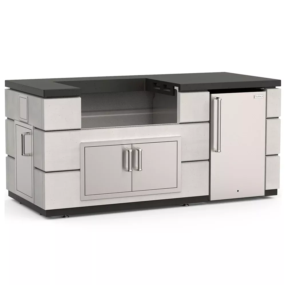 Fire Magic Contemporary Pre-Fab Island Complete Outdoor Kitchen Island Bundle with Doors, Timer and Refrigerator