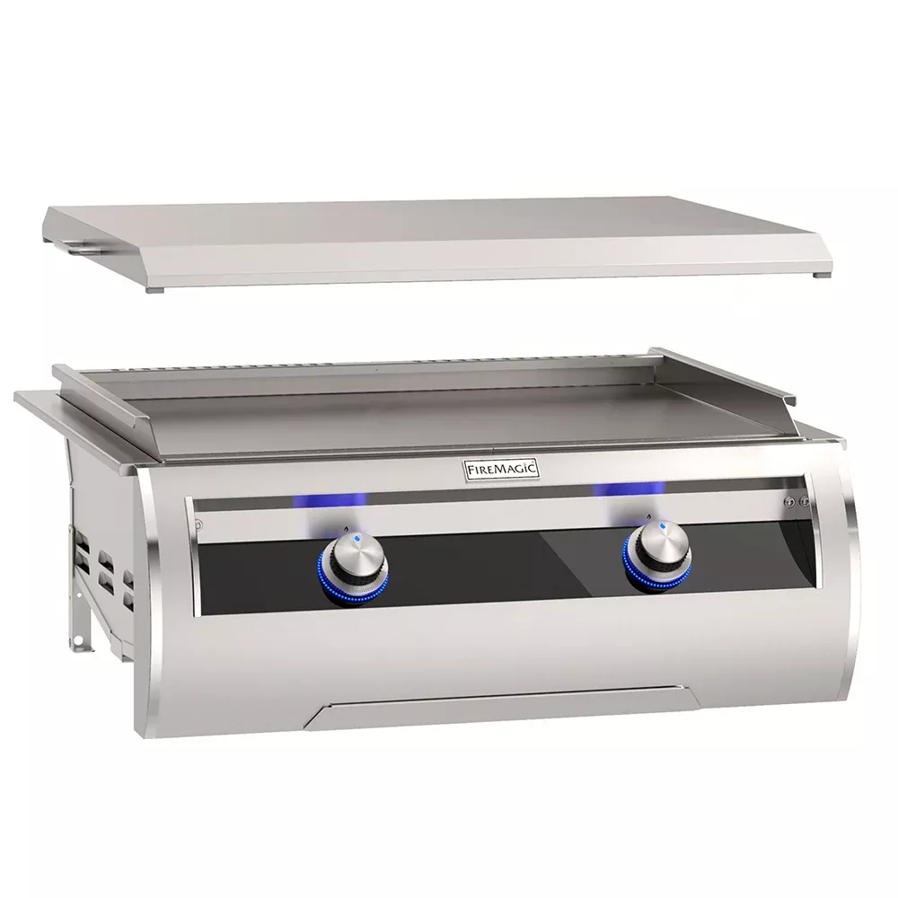 Fire Magic Echelon Diamond Built-In Gourmet Gas Griddle with Black Glass Control Panel