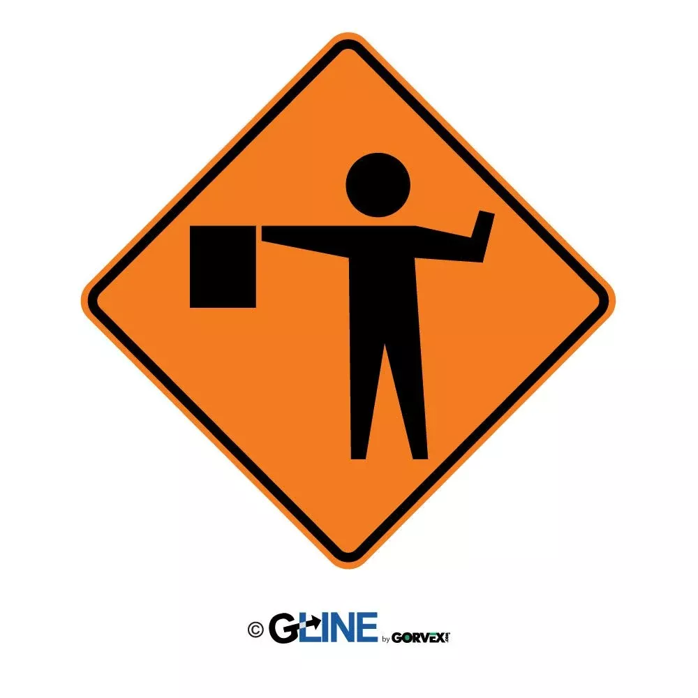 Flagger Picto – Construction Traffic Sign, 36″, Aluminum HIP Reflective