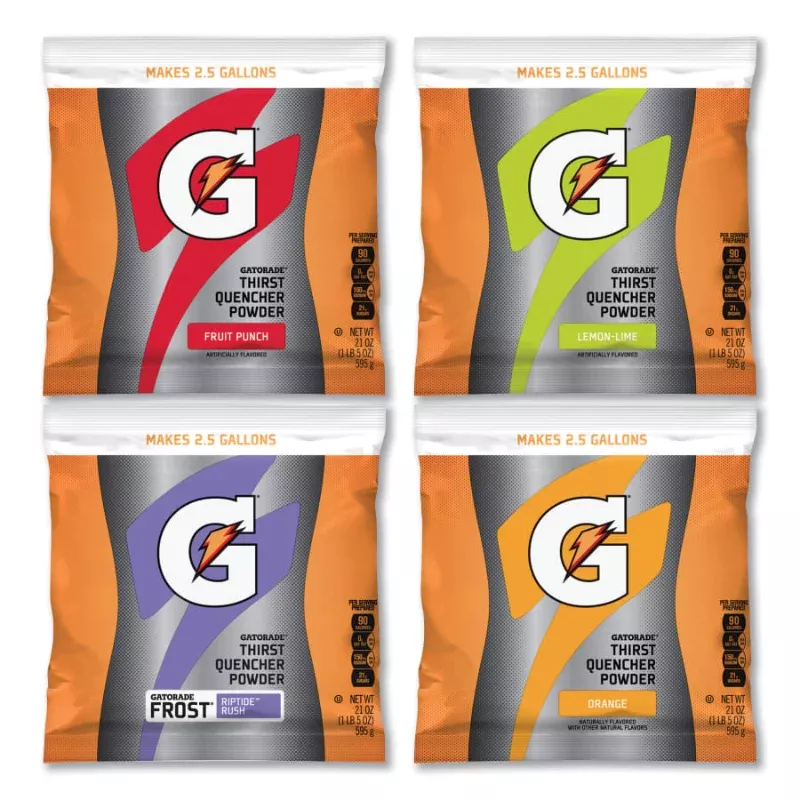 Gatorade Thirst Quencher Instant Powder 21 oz Pouch – 2.5 gal Yield – Assorted Flavors – 32 Bags
