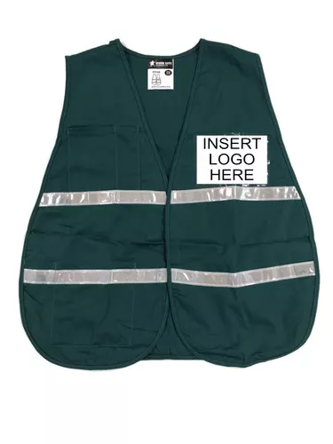 Incident Command Safety Vests, GREEN, Silver Stripes and Clear Pocket Front and Back