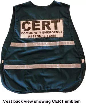 Incident Command Safety Vests ~ GREEN ~ with Silver Stripes ~ CERT LOGO on FRONT AND BACK