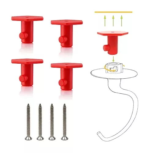 Kitchen Mixers Attachments Hangers for Organizing Kitchen Aid Stand Mixer Attachments (4pcs Red )
