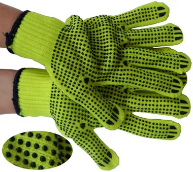 LIME String Knit Gloves with Black Dots on Both Sides (Sold by Dozen)