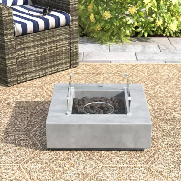 Living Source International Concrete /Glass Propane /Natural Gas Fire Pit Table