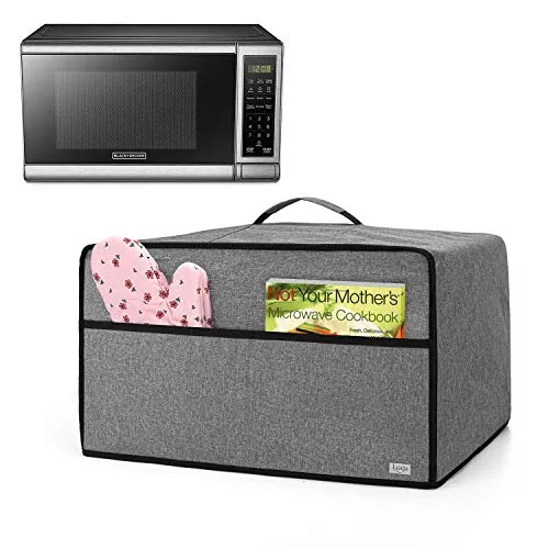 Luxja Dust Cover for Microwave Oven (Fits for Most 0.7 Cu.Ft Microwaves), Microwave Oven Cloth Cover with Front Pocket, Gray