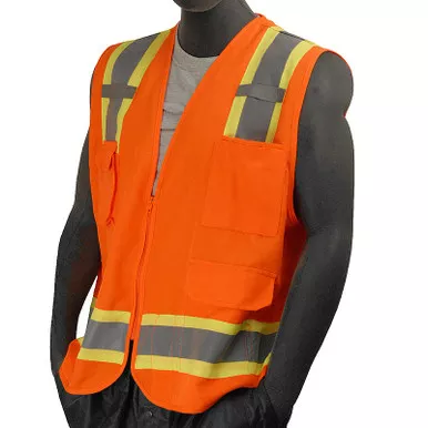 Majestic Class 2 Hi Vis Orange Surveyors Vest 7 Pocket Zipper Front 75-3222