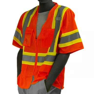 Majestic Class 3 Hi Vis Orange Zipper Front Mesh Safety Vest 75-3302