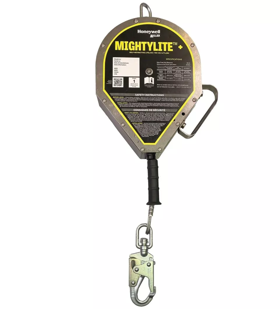 Miller MightyLite+ 130 ft Class 1 Single-Leg SRL w/Swivel Load Indicator Snap Hook Lifeline Connector – MML-OGC1-02/130FT