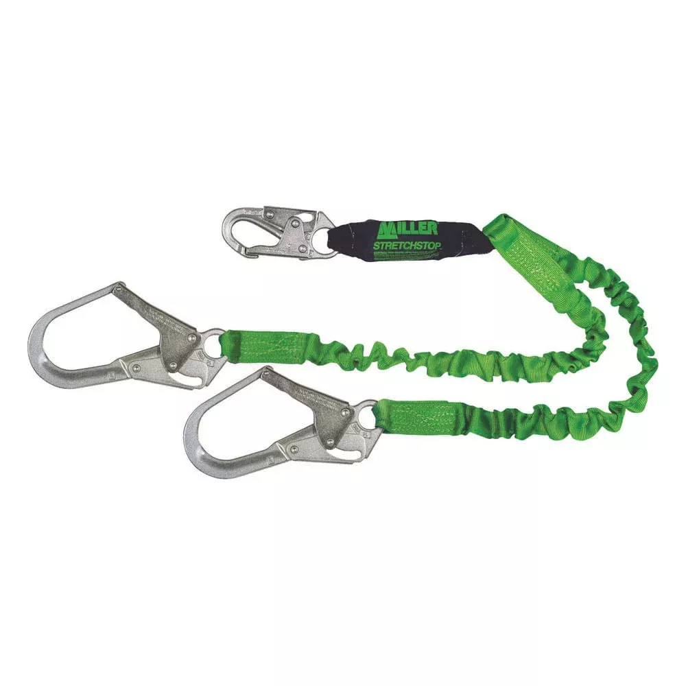 Miller StretchStop 4′ Lanyard with SofStop Shock Absorber, Two-Legged