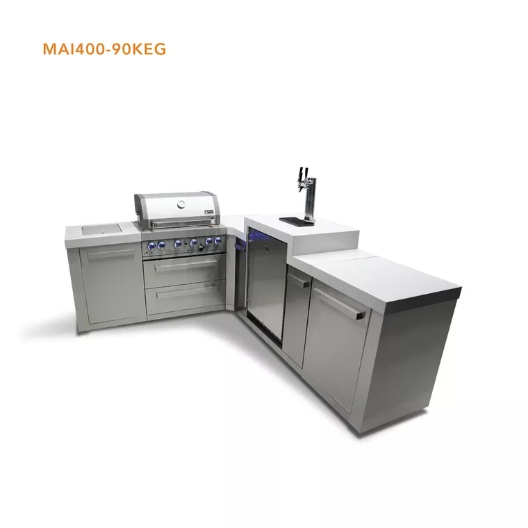 Mont Alpi 4-Burner Original Series Island with 90-Degree Corner & Kegerator - MAi400-90KEG