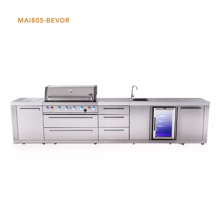 Mont Alpi 6-Burner Original Series Outdoor Kitchen Island with Beverage Center & Extra 3-Drawer Cabinet - MAi805-BEVDR