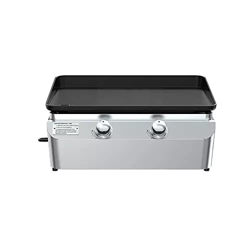 Nexgrill Outdoor Premium Cooking griddle grill 2 Burner Tabletop Griddle, Cast Iron Griddle Top, Flat Top for Camping, Outdoor, Stainless Steel Griddle with Knobs, Black