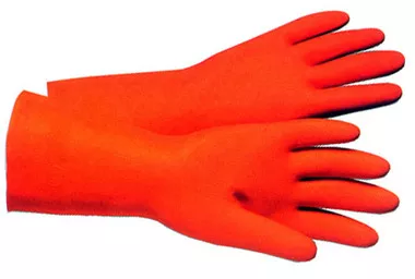 Orange Flock Lined Latex Glove (28 mil) (Sold by Dozen) Size Small