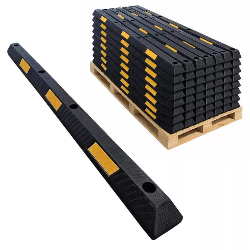 Parking Curb Block – 6 ft Long Wheel Stop – Yellow / Black Striped Rubber – Bulk Pallet